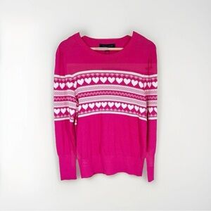 Tommy Hilfiger Fair-Isle Heart Crewneck Sweater Sz Small Pink/White